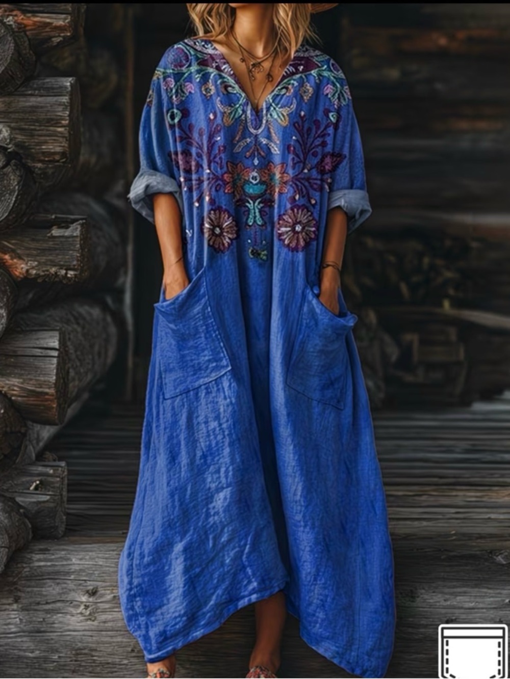 Bohemian Blue Long Sleeve Maxi Dress #30